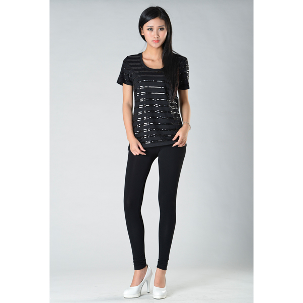 SY013針織車珠片短袖正面效果 SY013針織車珠片短袖正面效果